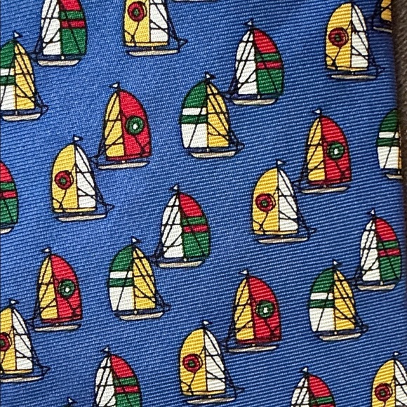 Brooks Brothers Silk Sailboat Tie Blue, Yellow & Red Made in USA - Picture 4 of 4